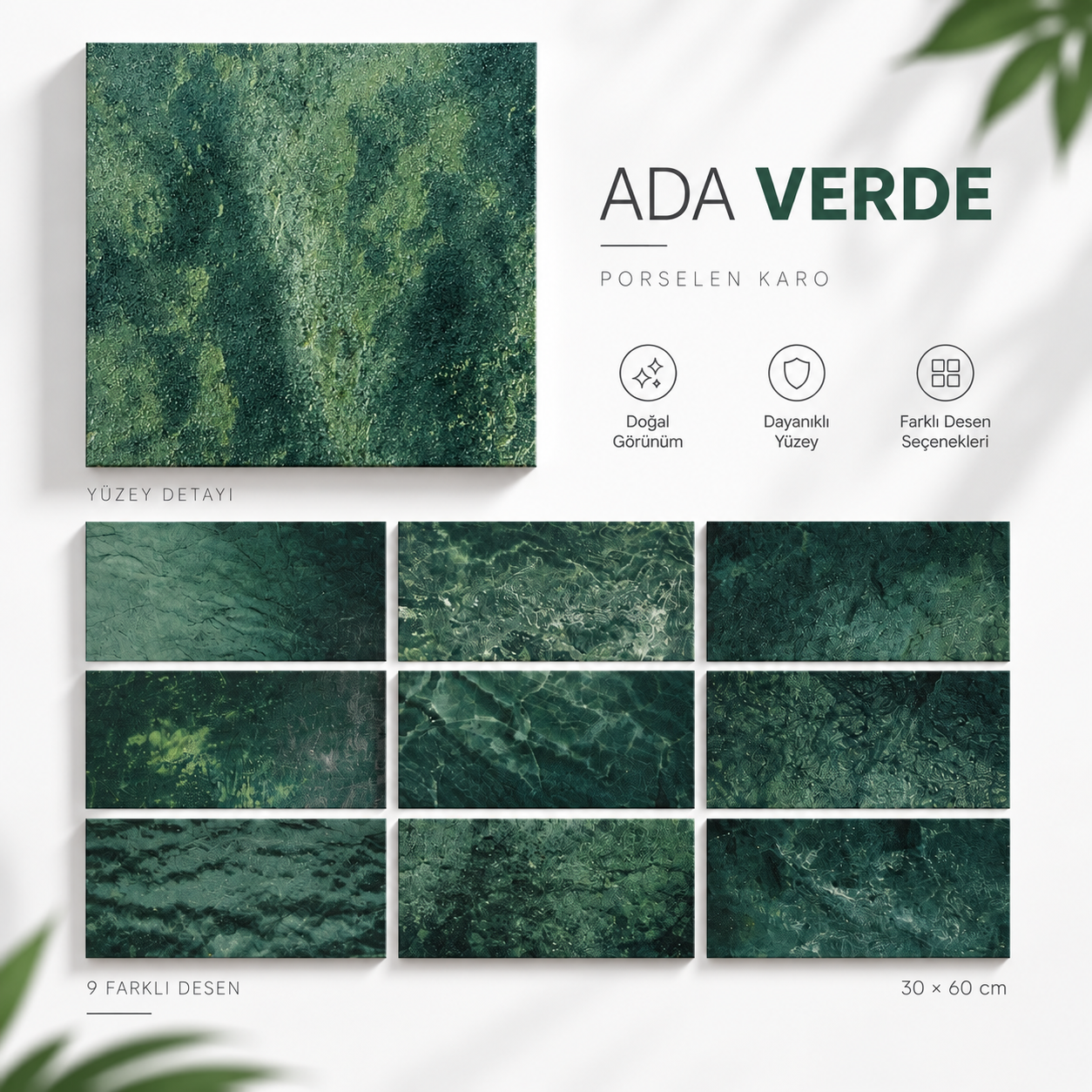 Mossatile Ada Verde 30x60 cm porselen havuz kaplaması