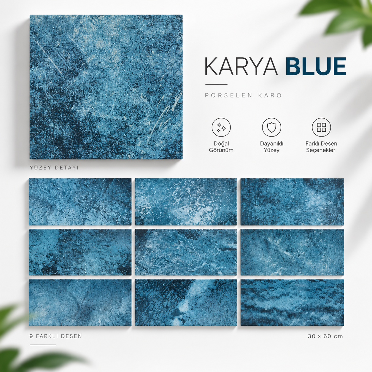 Mossatile Karya Blue 30x60 cm porselen havuz kaplaması