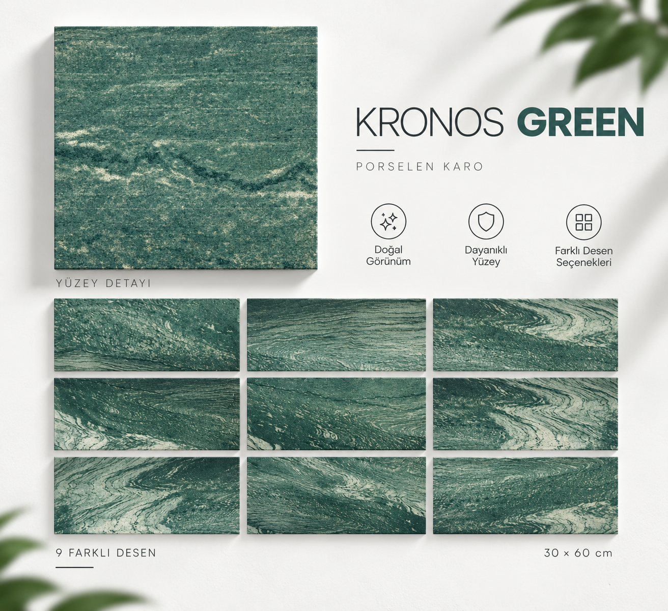 Mossatile Kronos Green 30x60 cm porselen havuz kaplaması