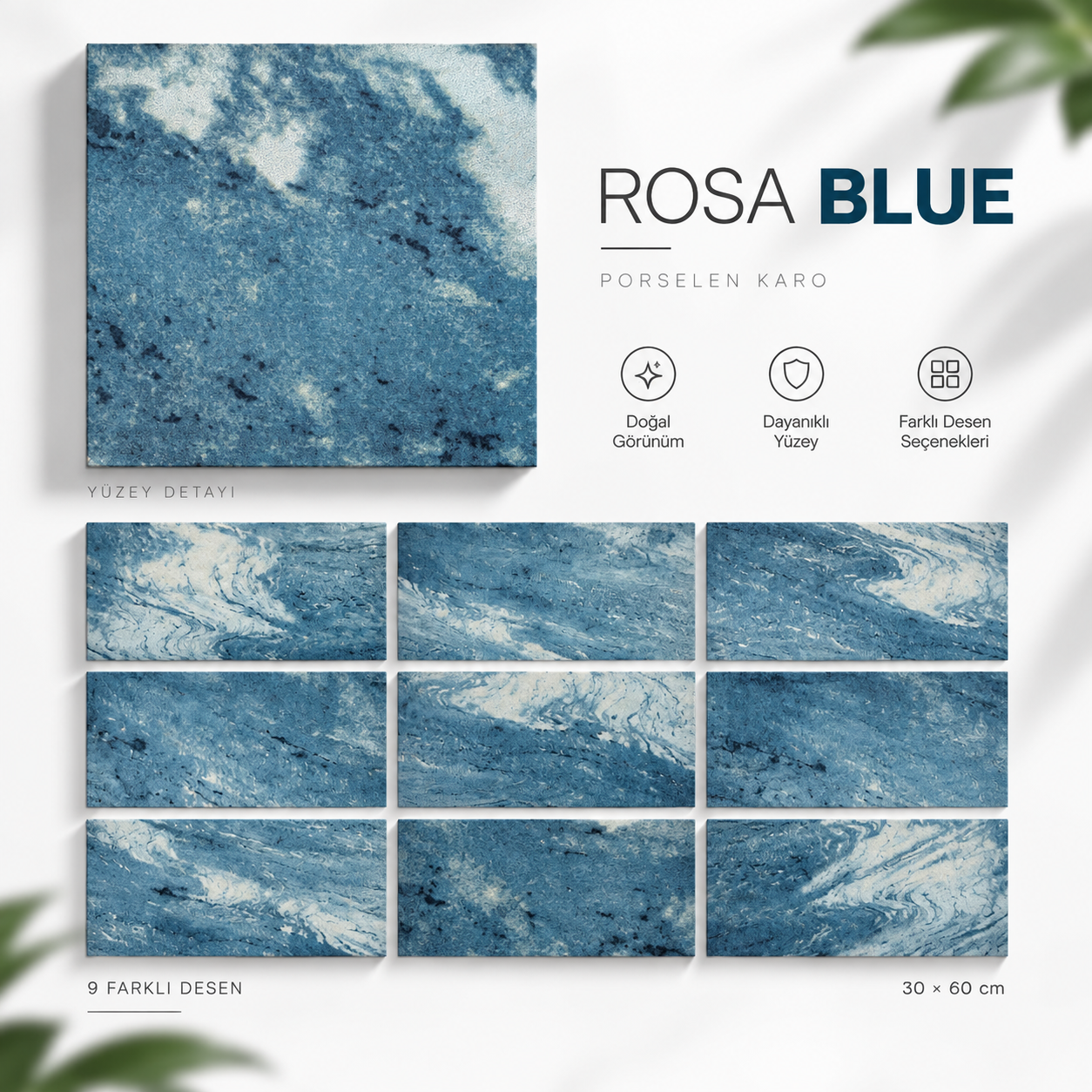 Mossatile Rose Blue 30x60 cm porselen havuz kaplaması